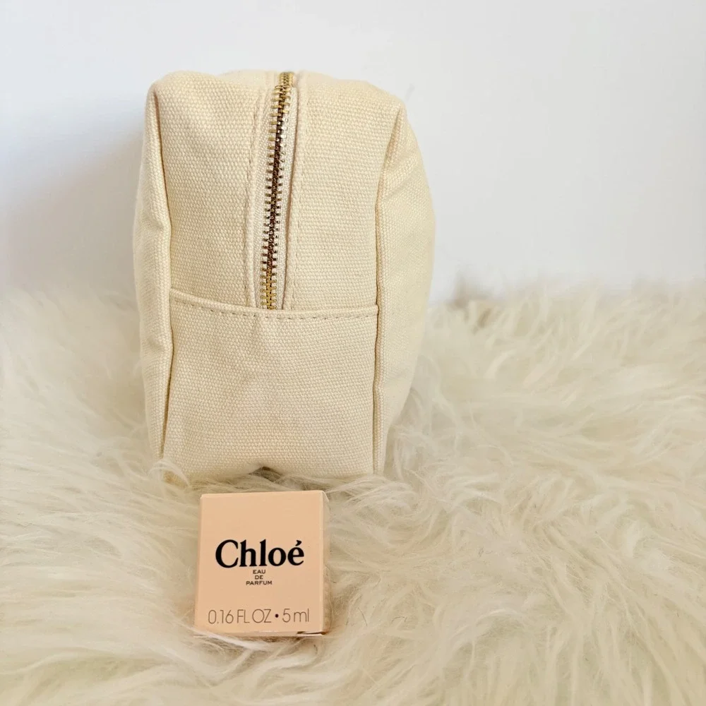 Chloe Parfums Cream Canvas Cosmetic Bag and 5ml Mini Eau de Parfum Set
